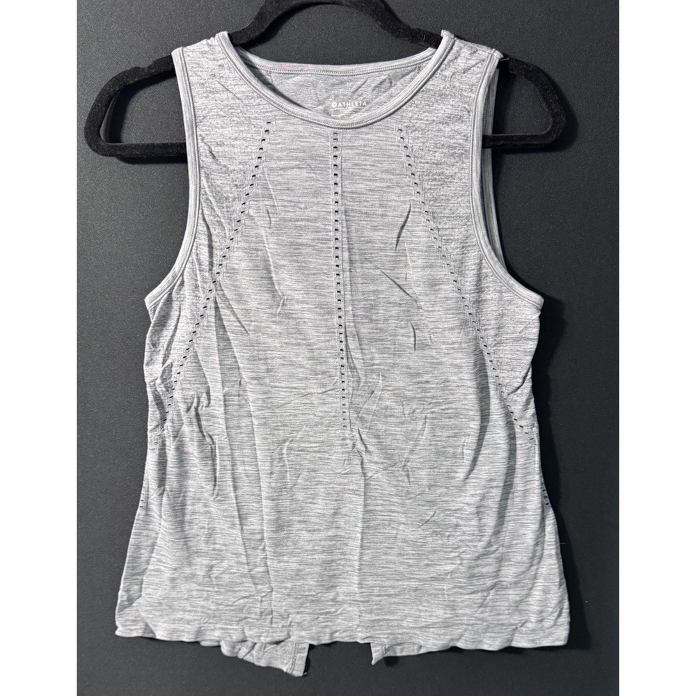 Athleta Womens Gray Sleeveless Back Cutout Tunic Top Pockets XS Heathered Modal